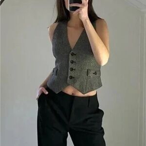 Ann Taylor Loft Wool Herringbone Suit Vest Grey Size 6